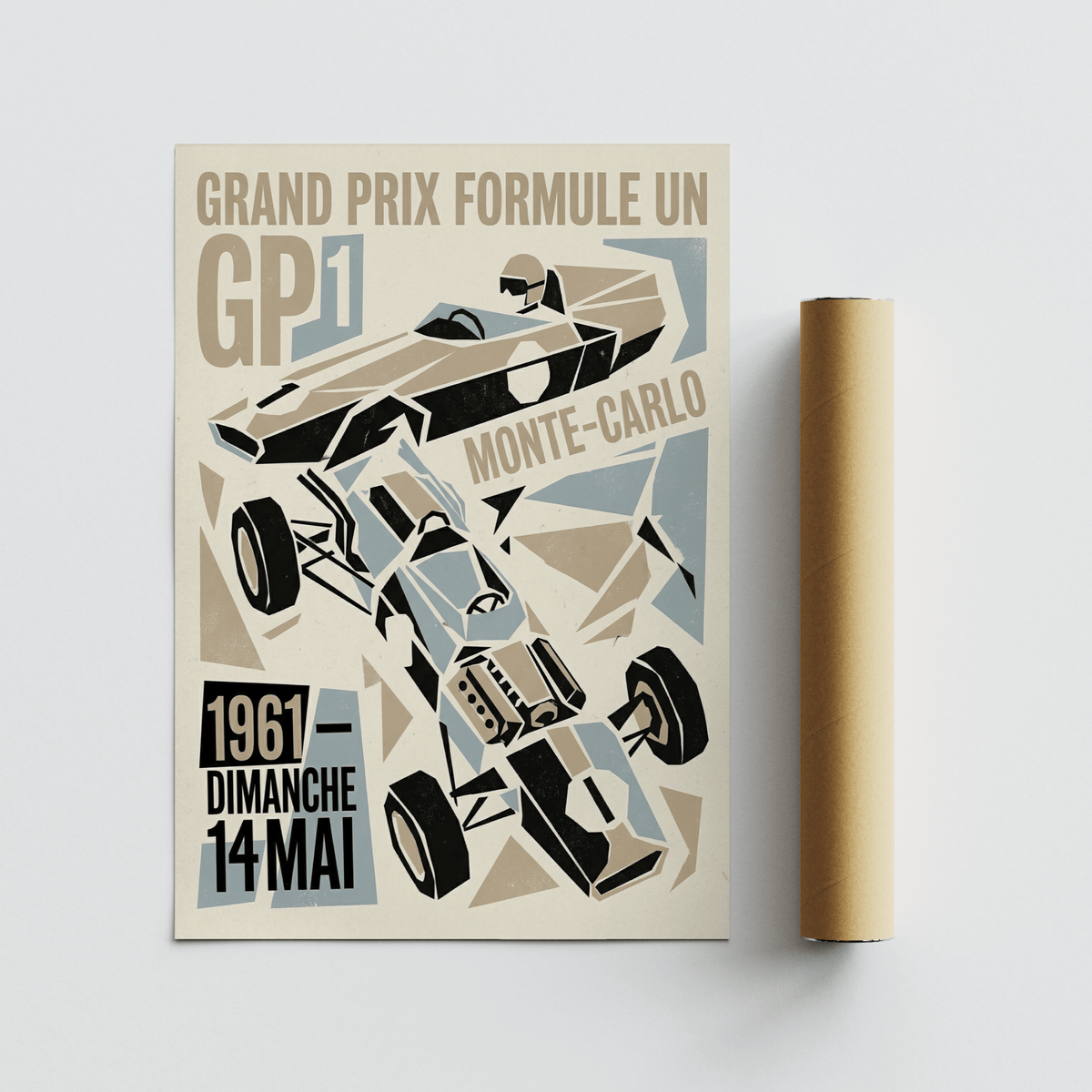 Framing a Grand Prix wall art poster with Monte-Carlo wording and geometric background panels