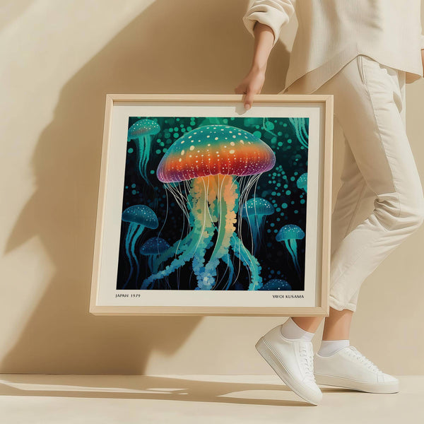 Kusama-inspired art unique wall decor with glowing marine theme