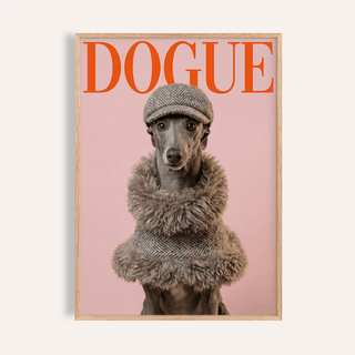 Dressed Up Dog Print with Red, Pink, Gray, Brown for living room wall art