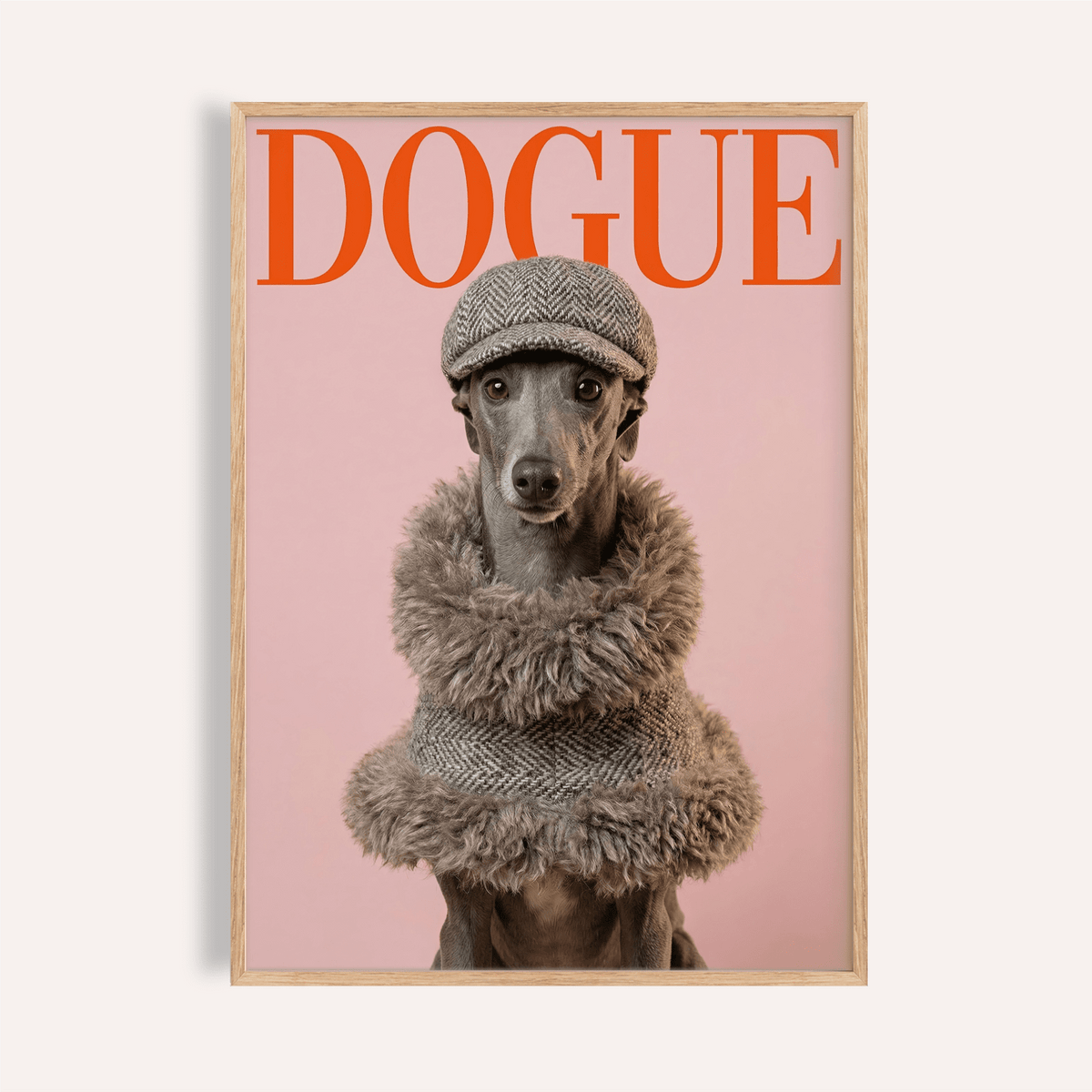 Dressed Up Dog Print with Red, Pink, Gray, Brown for living room wall art