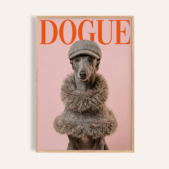Dressed Up Dog Print with Red, Pink, Gray, Brown for living room wall art