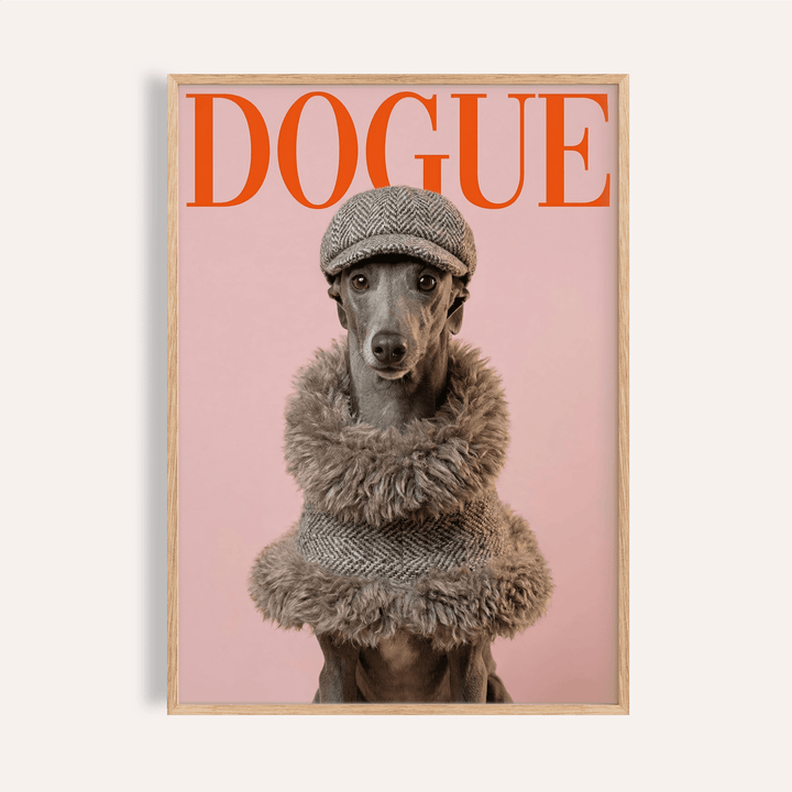 Dressed Up Dog Print with Red, Pink, Gray, Brown for living room wall art