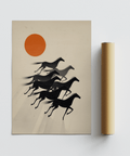 Modern animal wall print with seven layered horses and open negative space