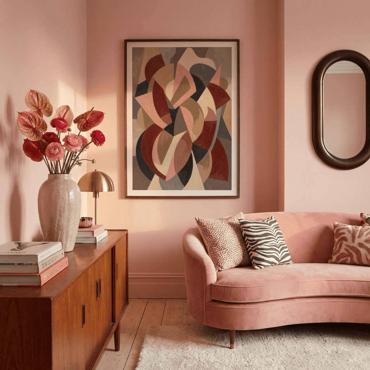 Curved band composition art poster with structured negative space