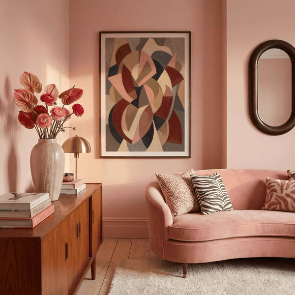 Curved band composition art poster with structured negative space