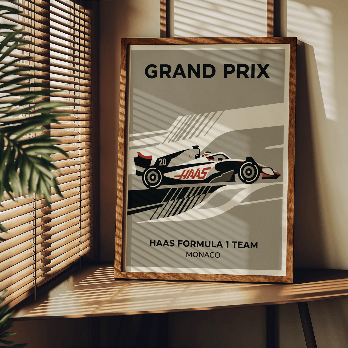 Angular Haas Racing Poster print featuring number 20 race car and sweeping track bands