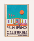 Bold Palm Springs Art Print travel poster with mid-century house, sun, and palm trees