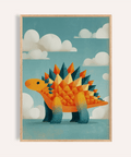 Cute Dinosaur Art Print in Orange and Blue for nursery wall art