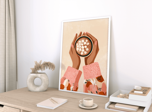 Hot Cocoa Wall Art showing cozy scene for dining room wall art