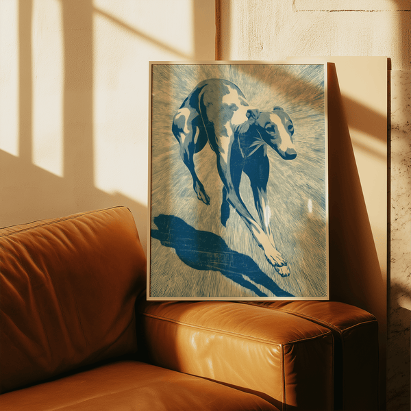 Blue and Beige Dog Wall Art for hallway wall art print