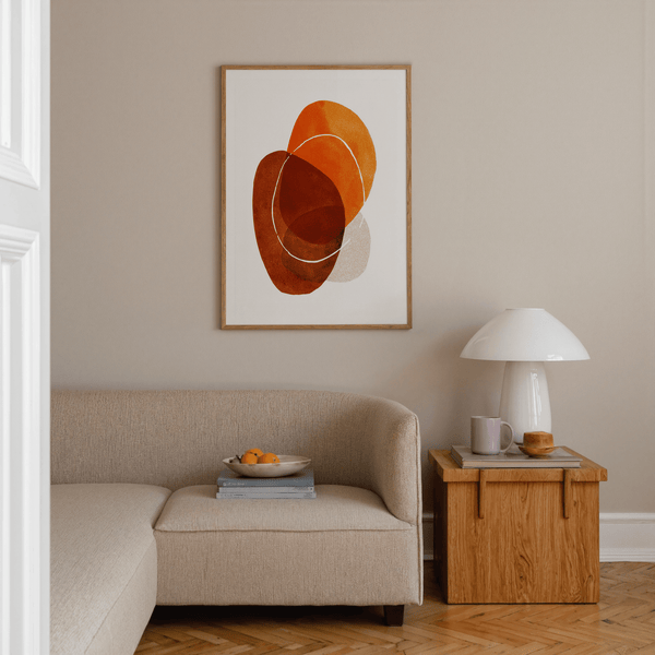 Abstract wall art poster with rounded shapes, textured fill, and negative space