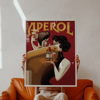 Vintage Drink Wall Art for bar decor, Red Yellow art print