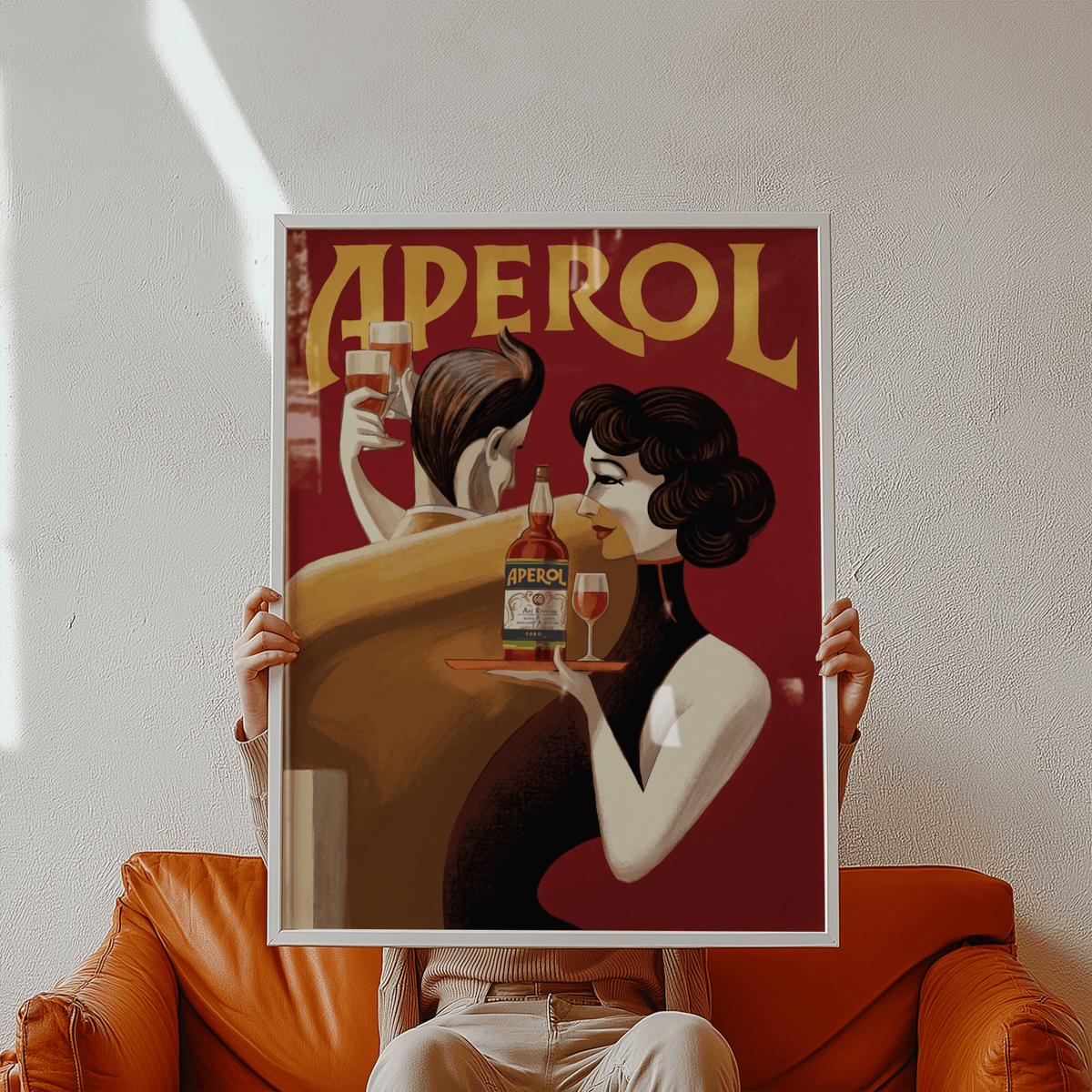 Vintage Drink Wall Art for bar decor, Red Yellow art print