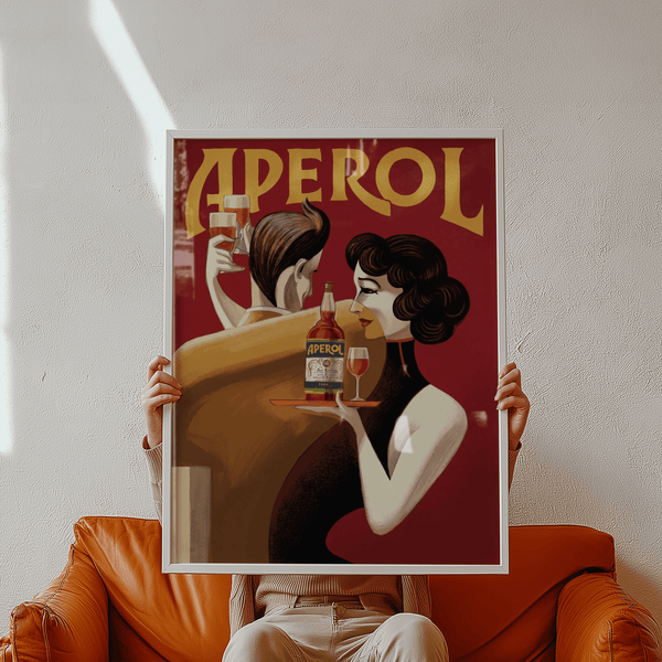 Vintage Drink Wall Art for bar decor, Red Yellow art print