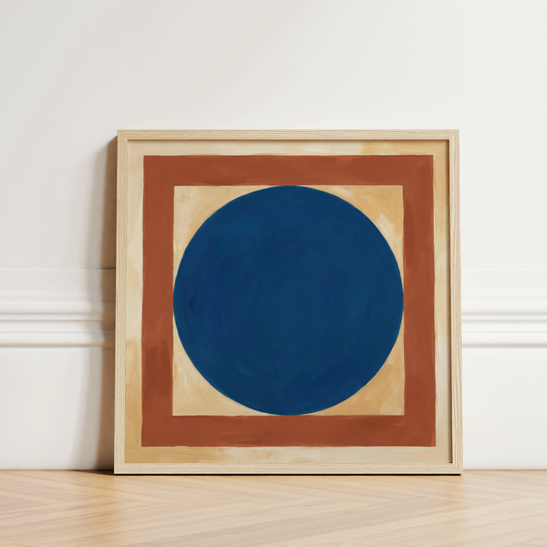 Minimalist Circle Art poster for minimalist interior with blue and brown colors