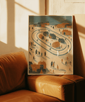 Winter Village Art Print featuring Blue, Orange, Beige tones for dining room