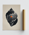 Abstracted conch shell poster print with concentric circles and high-contrast silhouette