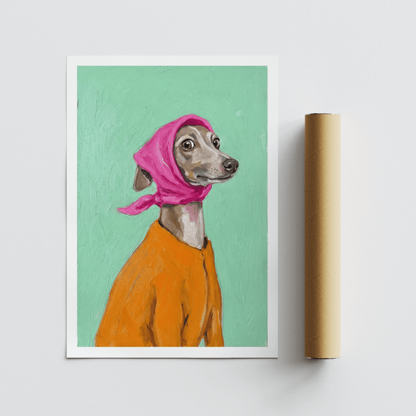 Colorful Greyhound Poster for bedroom art print, featuring gray and green