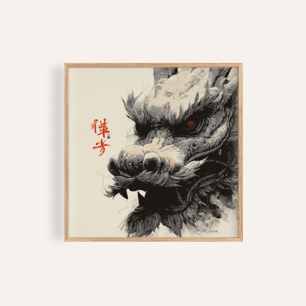 Dragon Head Print in black and white for living room wall art