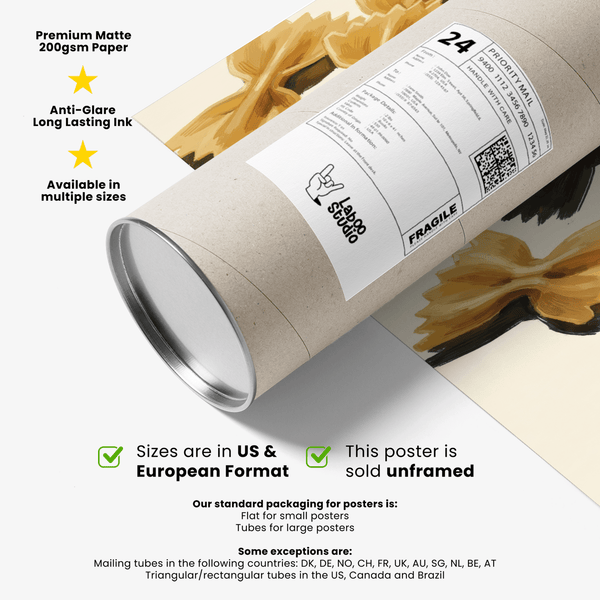 Yellow and Beige Farfalle Pasta Art for minimalist dining spaces