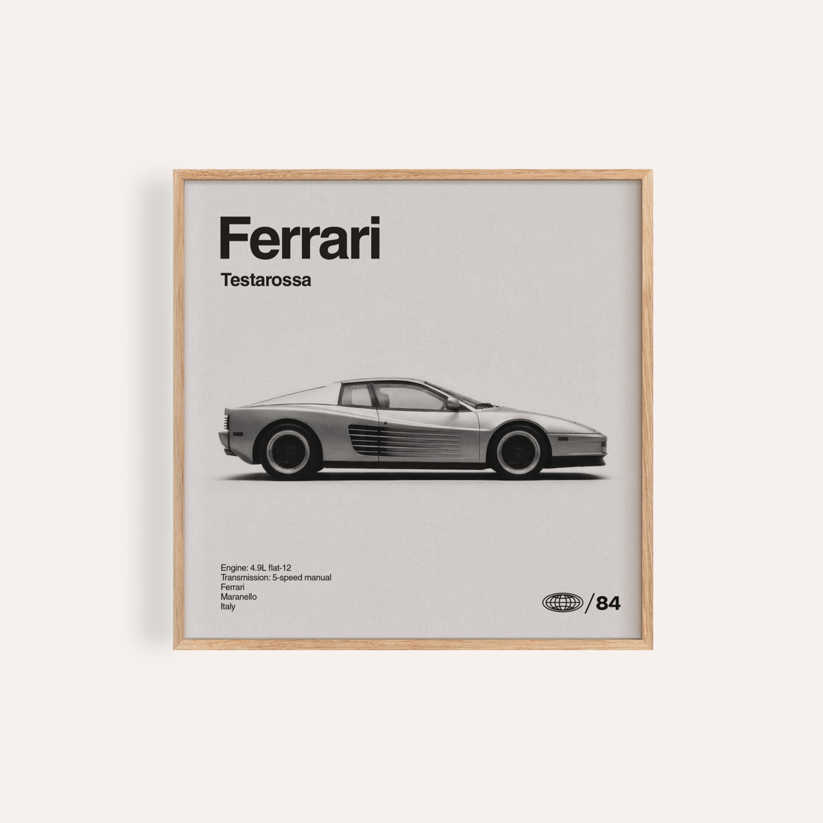 Ferarri Testarossa Wall Art in gray for living room art print