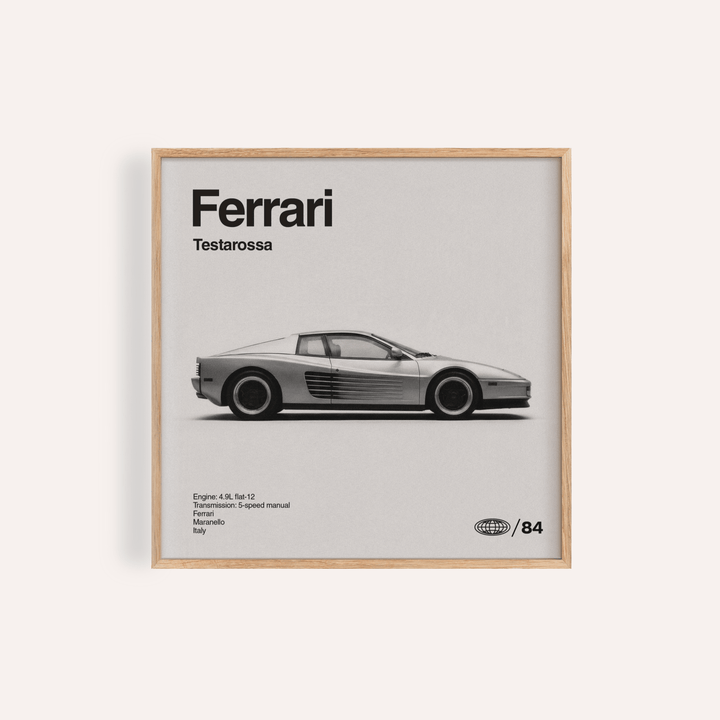 Ferarri Testarossa Wall Art in gray for living room art print