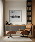 Jaguar XK120 Art Print as sophisticated wall art in Gray and Black for lounge