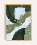 Abstract Green Wall Art print with green blue white for living room decor