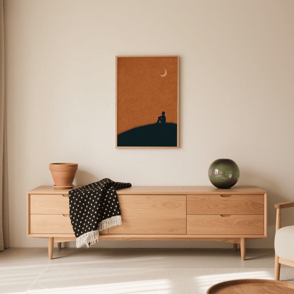 Night Silhouette Poster art print combining Orange and Blue for hallway display