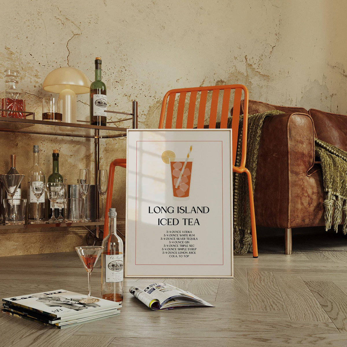 Vertical drink art print as modern bar sign decor

