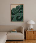 Modern Green Wall Art with vibrant green curves, ideal for hallway wall art