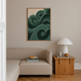 Modern Green Wall Art with vibrant green curves, ideal for hallway wall art