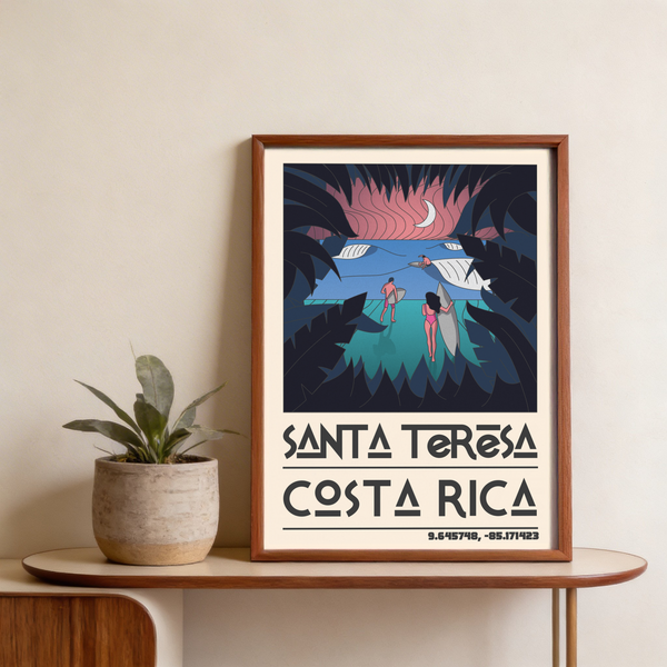 Wave illustration detail within Costa Rica Surf Art wall piece