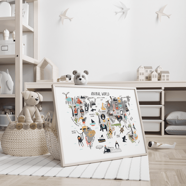 World Map for Kids wall art print for child's study