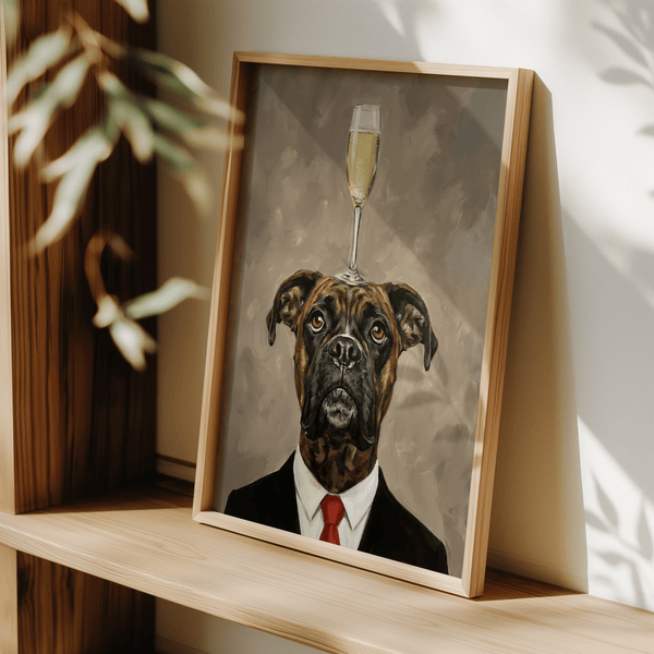 Contemporary Boxer Dog Poster in beige for stylish entryway decor