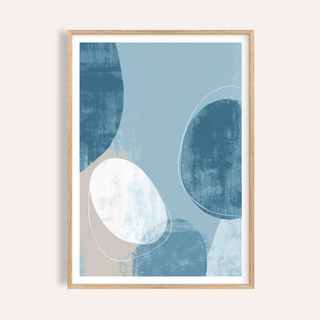 Layered oval abstract wall art print with textured shapes and fine outline