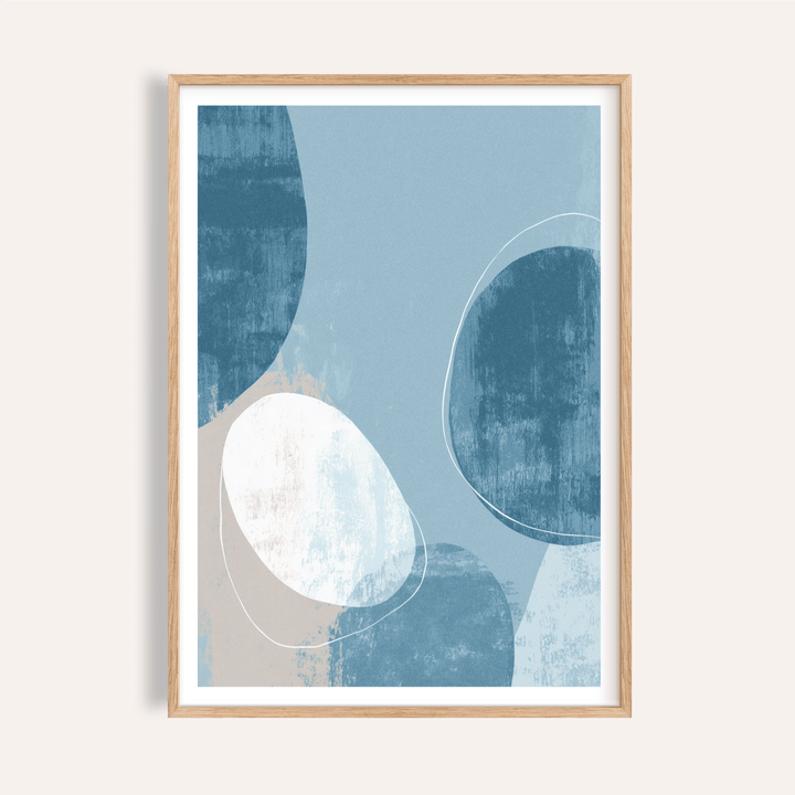 Layered oval abstract wall art print with textured shapes and fine outline