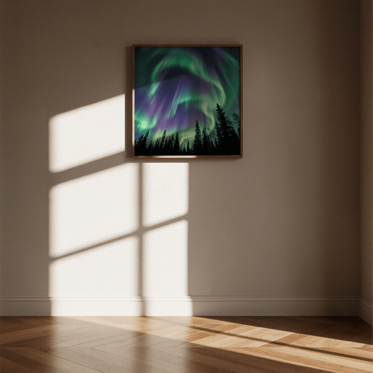 Northern Lights Art Print showing green and blue for modern living room