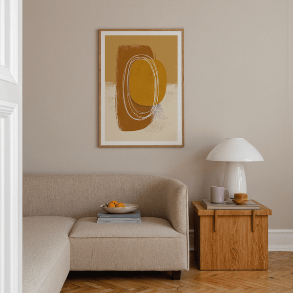 Minimalist Organic Wall Art print showing speckled block and white loop lines