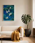 Bird Art Print featuring white cranes for bedroom wall art