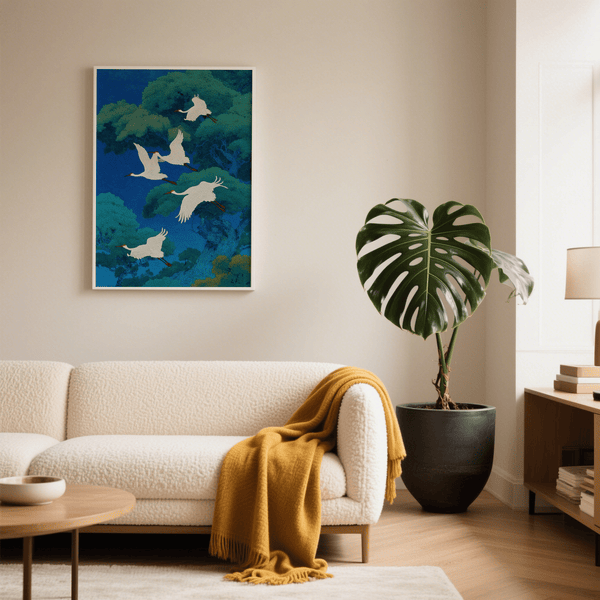 Bird Art Print featuring white cranes for bedroom wall art