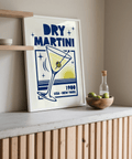 Dry Martini Wall Art cocktail-themed wall art in yellow and blue for bar