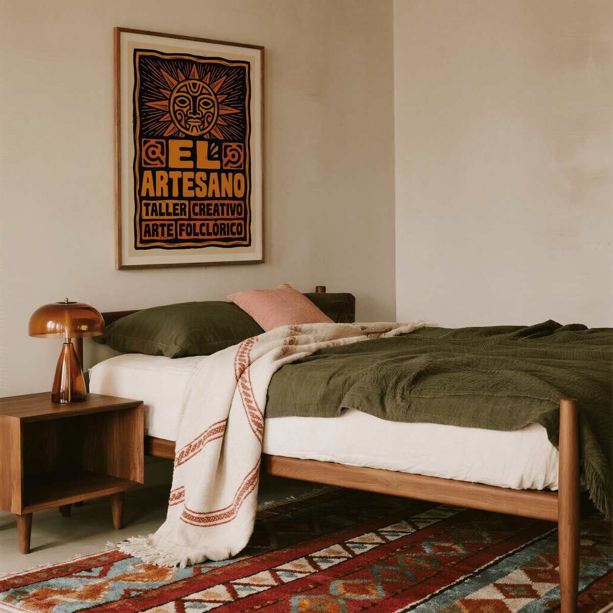 Decorative border wall art print with corner spiral motifs and large typography