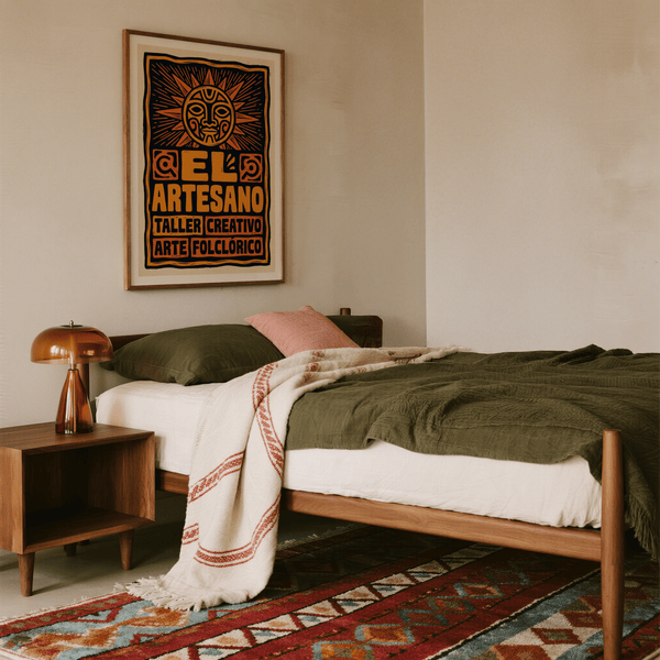 Decorative border wall art print with corner spiral motifs and large typography