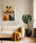 Close-up Wildlife Fox Art Print wall art with textured grain, pointed ears, and almond-shaped eyes