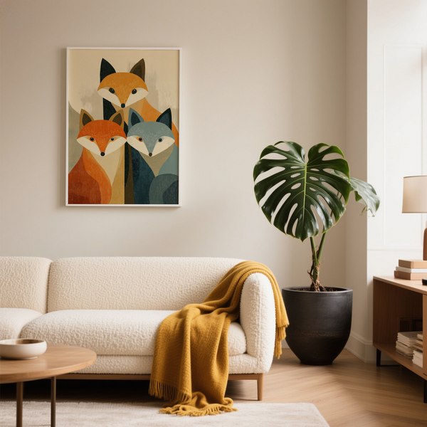 Close-up Wildlife Fox Art Print wall art with textured grain, pointed ears, and almond-shaped eyes