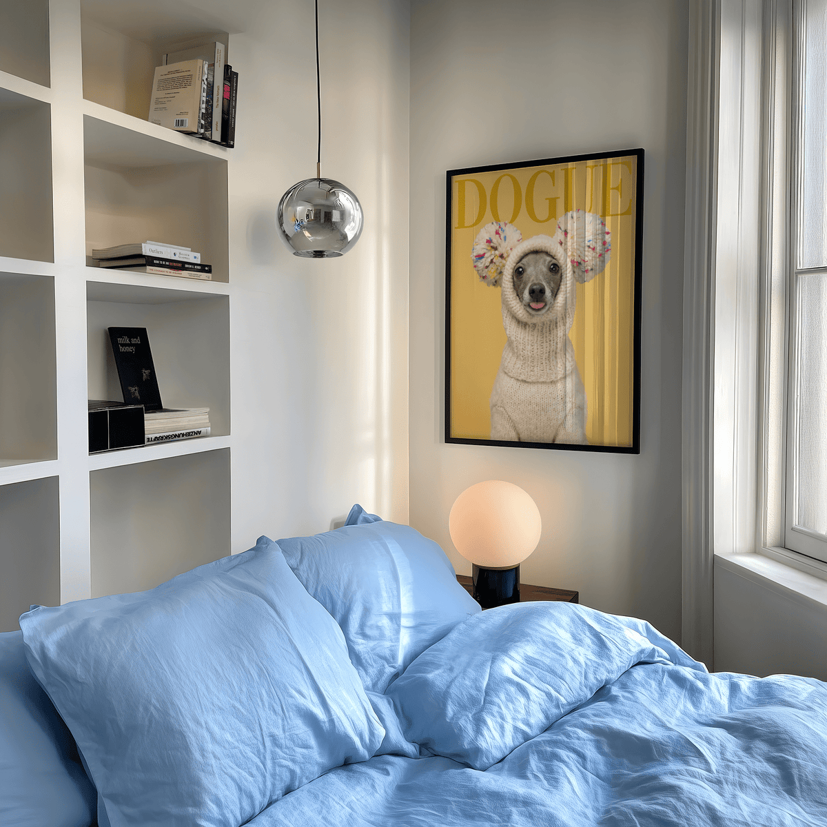 Yellow backdrop Funny Dog Wall Art poster for pet lover’s den