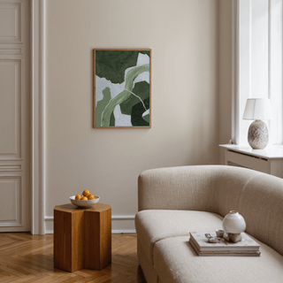 Modern Abstract Green Art Print with blue and white, perfect for bedroom decor