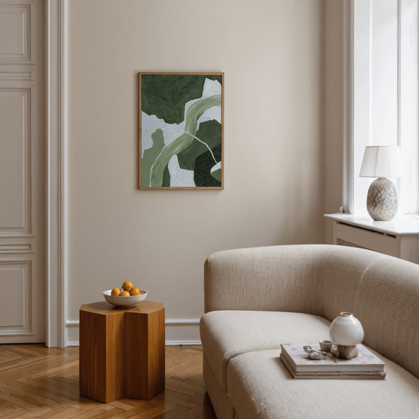 Modern Abstract Green Art Print with blue and white, perfect for bedroom decor