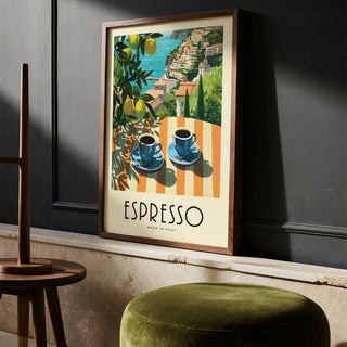 Italian Kitchen Painting with sunlit terrace and coffee scene